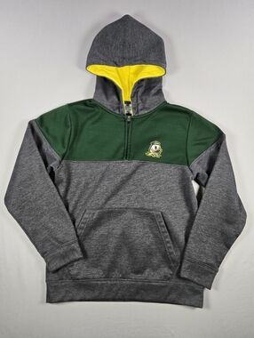 Colosseum Oregon Ducks Youth 1/4 Zip Hoodie Gray Green Size Boys Medium 12-14